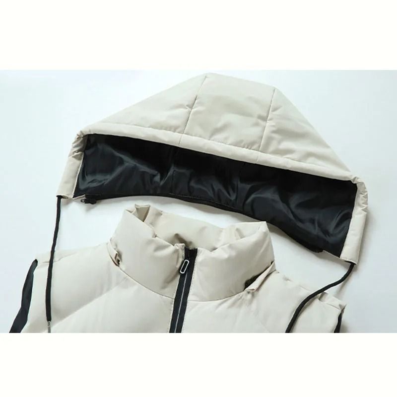 Mens Waterproof Hooded Puffer Vest Detachable Hood Winter Sleeveless Jacket