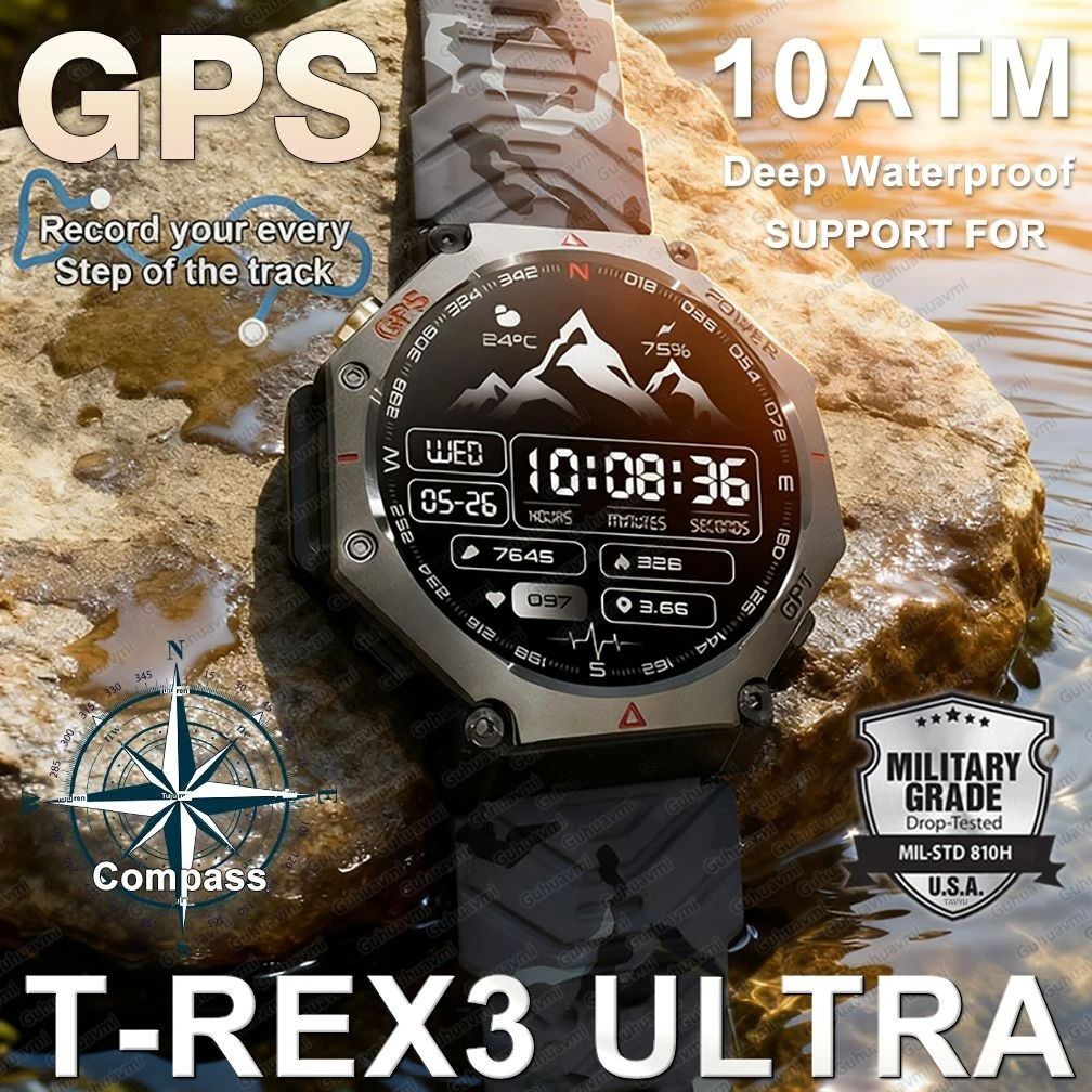 T-Rex 3 Ultra Military GPS Smartwatch with AMOLED Display, 10ATM Waterproof and Compass