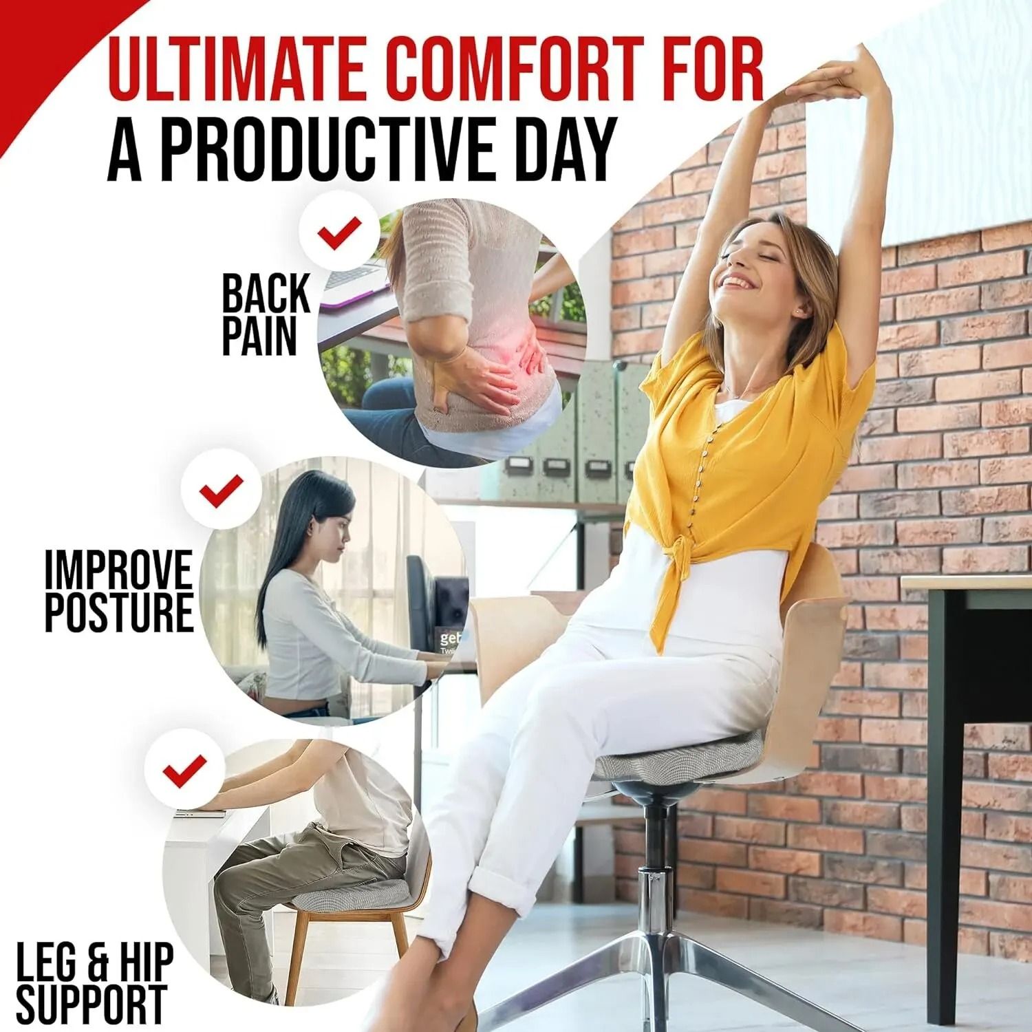 Ergonomic Memory Foam Office Cushion for Tailbone and Back Support
