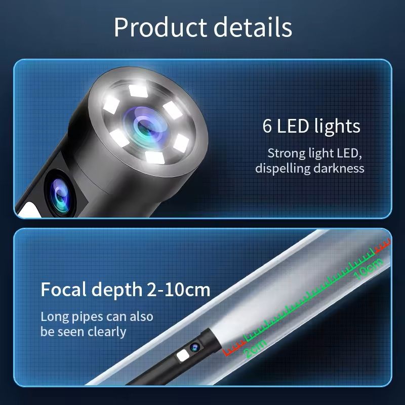 3-in-1 Waterproof USB Endoscope Inspection Camera – 8mm Lens, 1200P HD, 6 LED Lights, IP67 Waterproof
