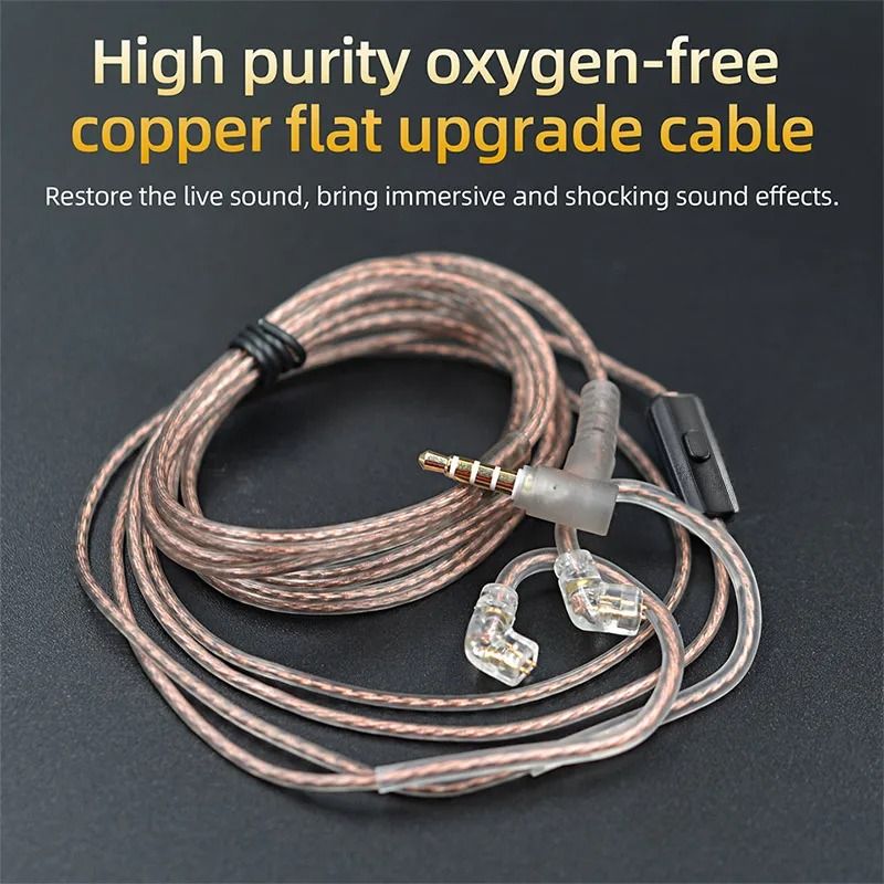 KZ 2 Pin Replacement Earphone Cable Oxygen Free Copper Silver Plated Cable with Mic