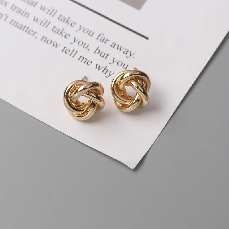 Tiny Metal Twist Round Stud Earrings