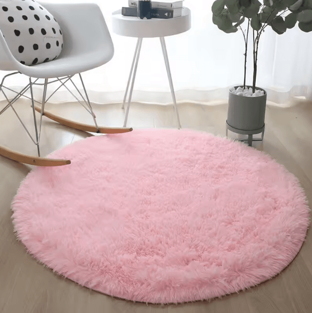 Fluffy Round Plush Rug – Soft Shag Carpet for Kids Room, Living Space & Cozy Corners