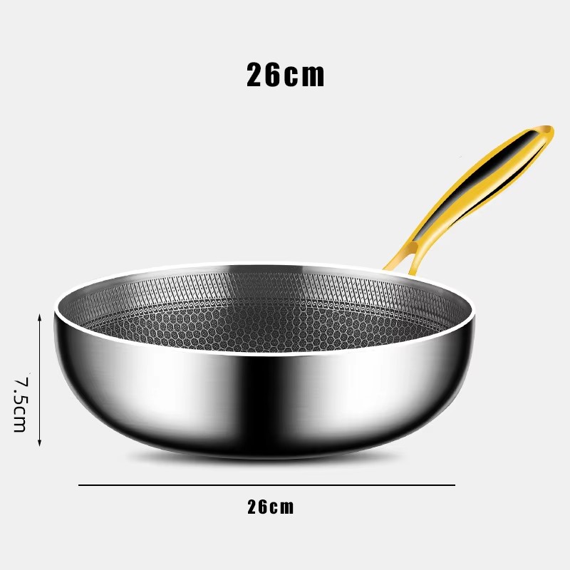 Stainless Steel Frying Pan Wok, Non-stick Cooking Pot, Honeycomb Steak Pan, Gas Stove Induction-Compatible Kitchen Cook