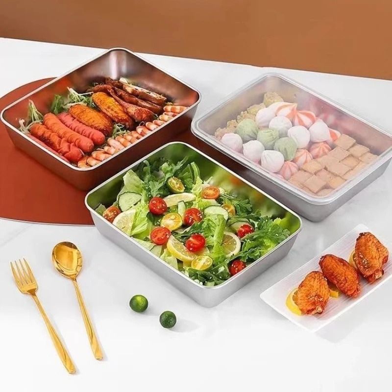 JUSTINLAU Stainless Steel Food Storage Plate with Lids – Stackable Hotpot Preparation Trays
