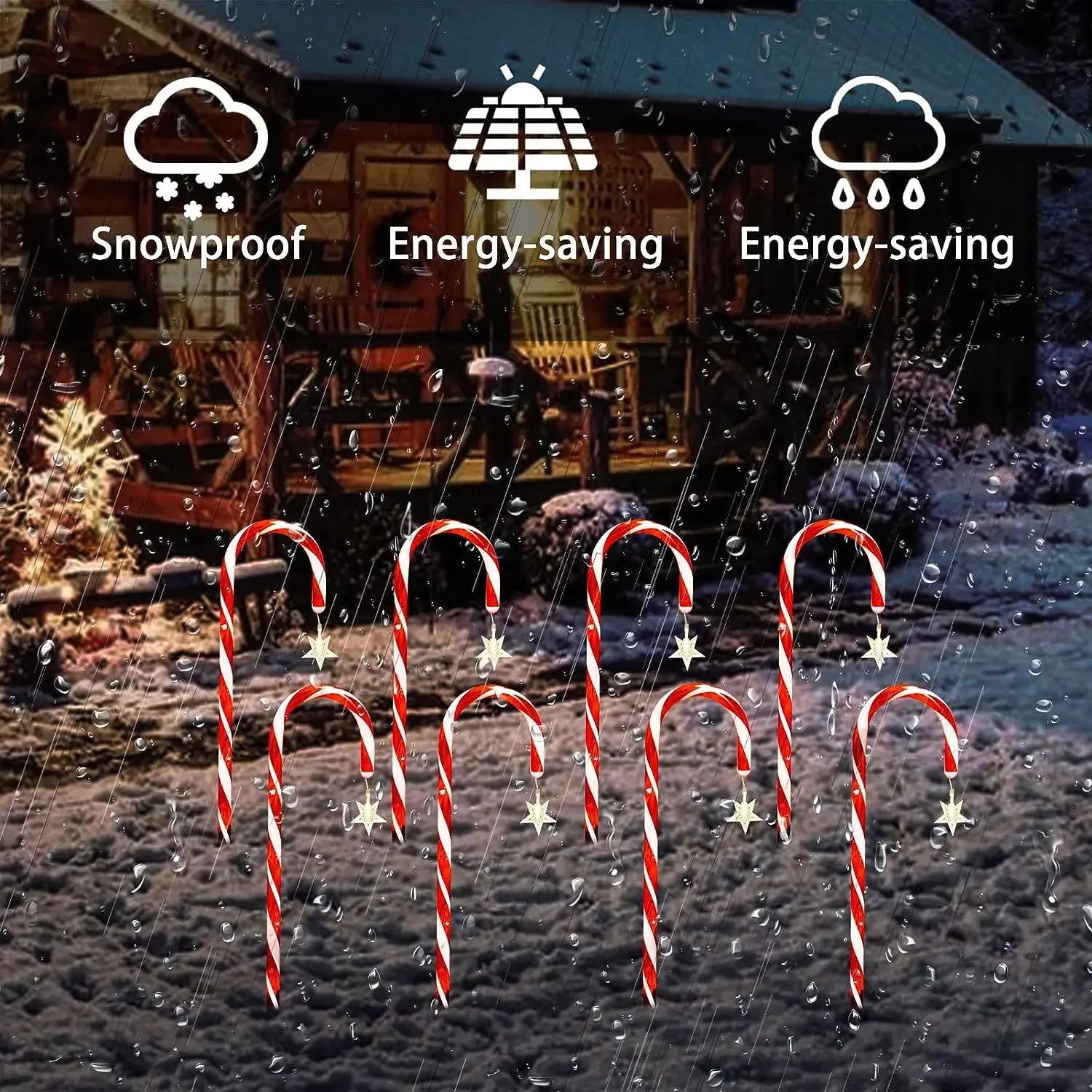 Solar Candy Cane Pathway Lights 5 Piece Waterproof Christmas Garden Stake Set