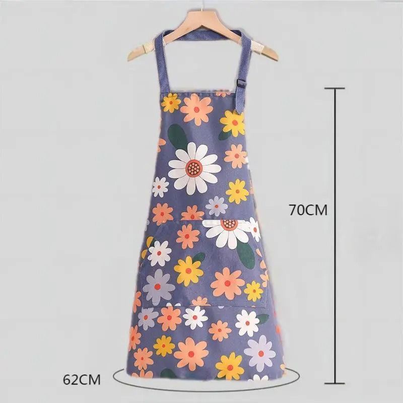 Cartoon Sunflower Kitchen Apron Adjustable Strap Sleeveless Cooking Apron With Pocket
