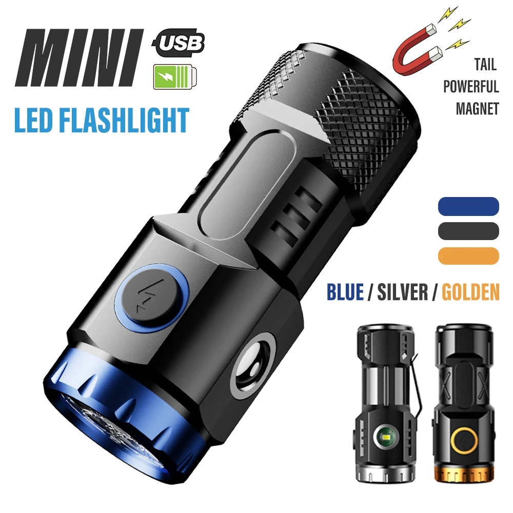 Mini Rechargeable LED Camping Flashlight with Magnet & Side Lights Ultra Bright, Portable, Ideal for Outdoor Adventure