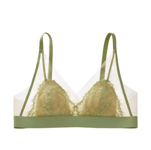 SUJIIN Seamless Wireless Triangle Lace Bra with Beautiful Back Design