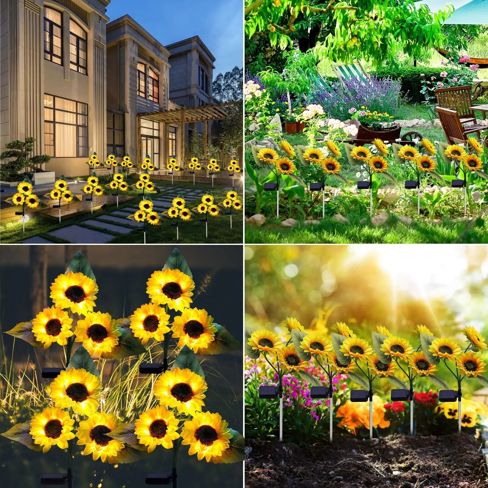 Sun-Kissed Triple Bloom Solar Stakes