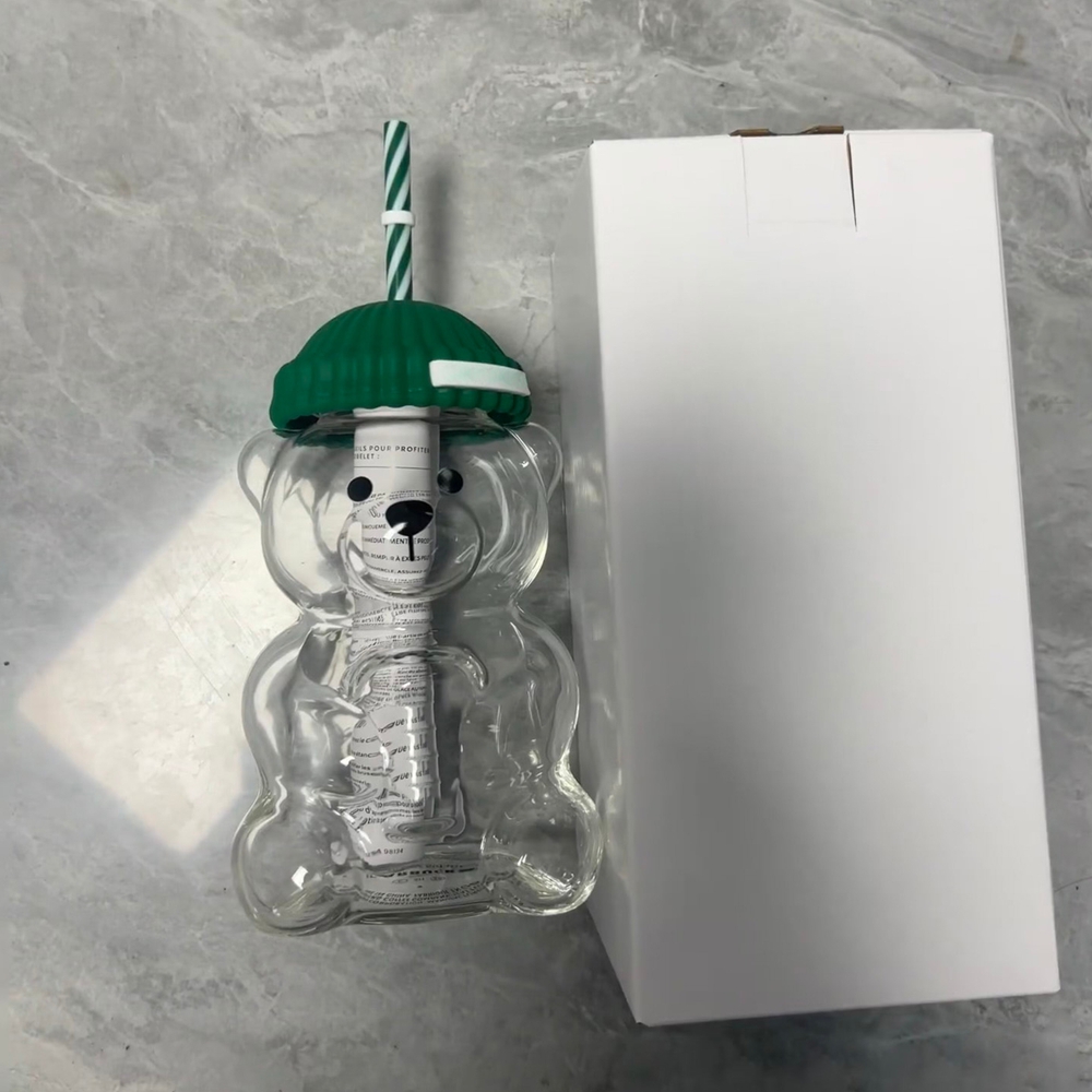 Cute Bear Mug Glass With Straw, Transparent Cartoon Bear Coffee Cup, Creative Milk Water Mug