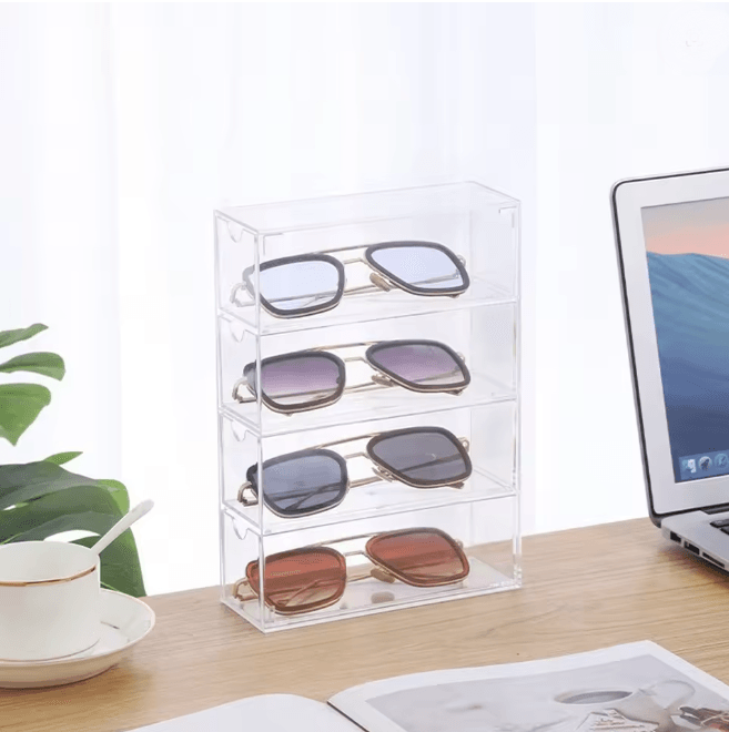 ClearView Acrylic Glasses Organizer Stackable Storage Box with Drawers
