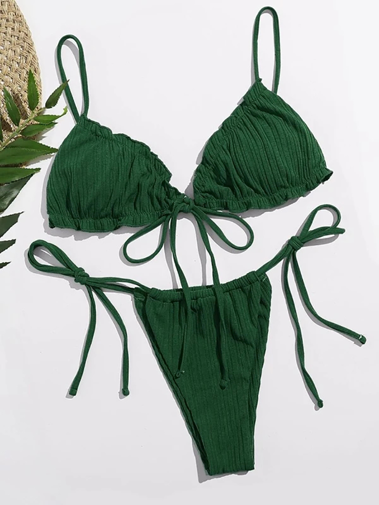 Sexy Swimsuit Pit Stripe Bikini, Women Swimwear Bathing Suits, Push Up Biquinis, Bandage Beachwear Solid Sets
