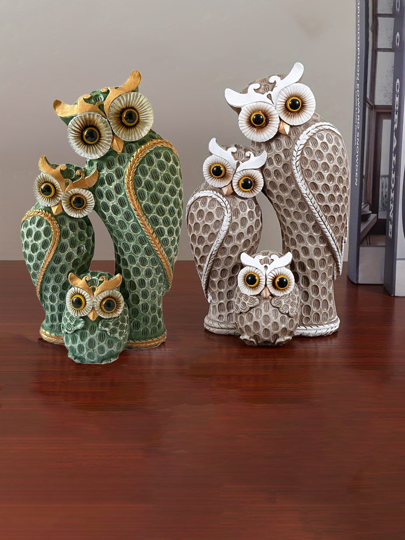 Resin Owl Family Decor Elegant Home Decoration for Living Room, Bookshelf, or TV Stand
