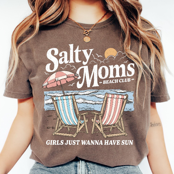 Salty Moms Beach Club Shirt Funny Beach Mom Graphic Tee Summer Gift