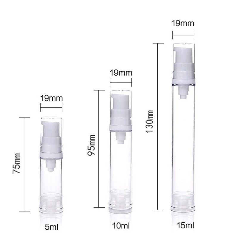 5-Piece Airless Pump Bottle Set (5ml/10ml/15ml) Leak-Resistant Refillable Travel Containers
