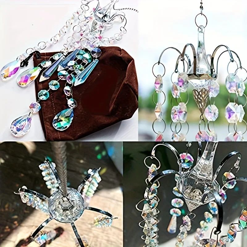 Crystal Suncatcher Chandelier Wind Chimes Rainbow Prism Window Hanging Decor