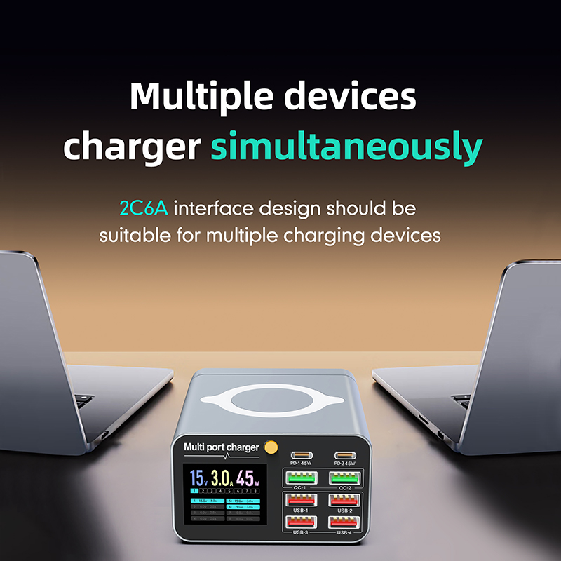 Wireless Digital Display Desktop USB Type C PD Quick Charger for Laptop Tablet Phone