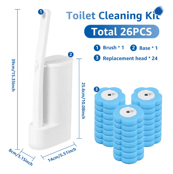 FreshClean Disposable Toilet Brush Kit Long Handle Replaceable Head Set