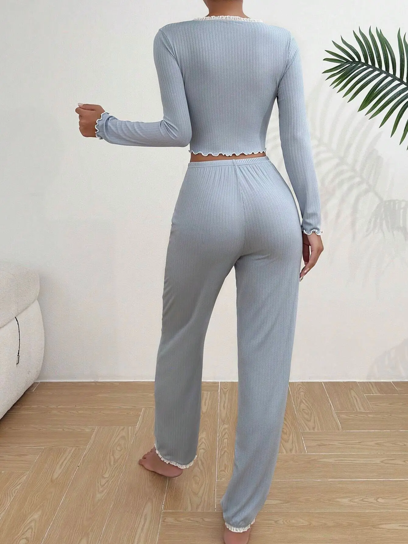 Sexy Lace Pijamas Sleepwear Set, Autumn Winter Homewear Pajamas for Women, Long Sleeves Shirt