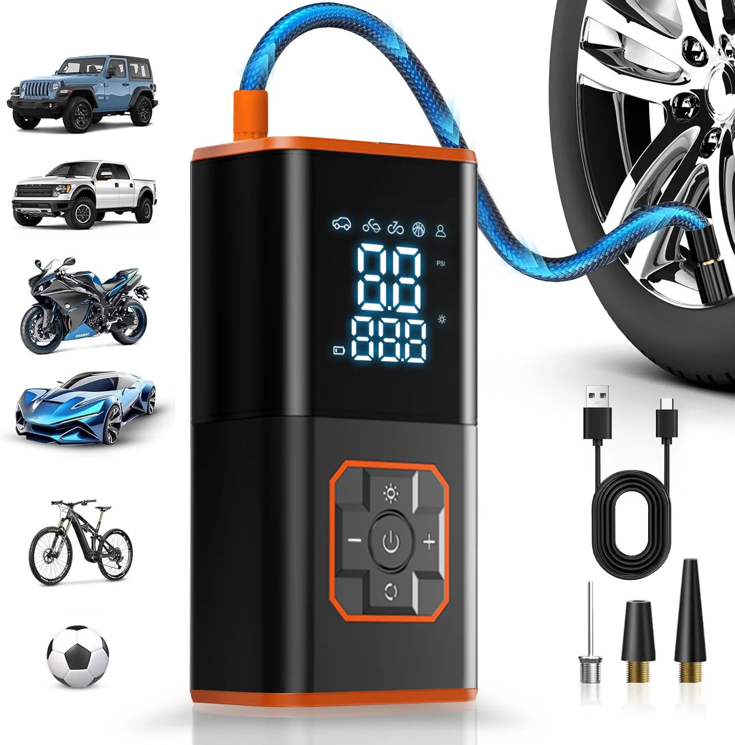 Portable Tire Inflator Air Compressor for Car, Bike & Motorcycle