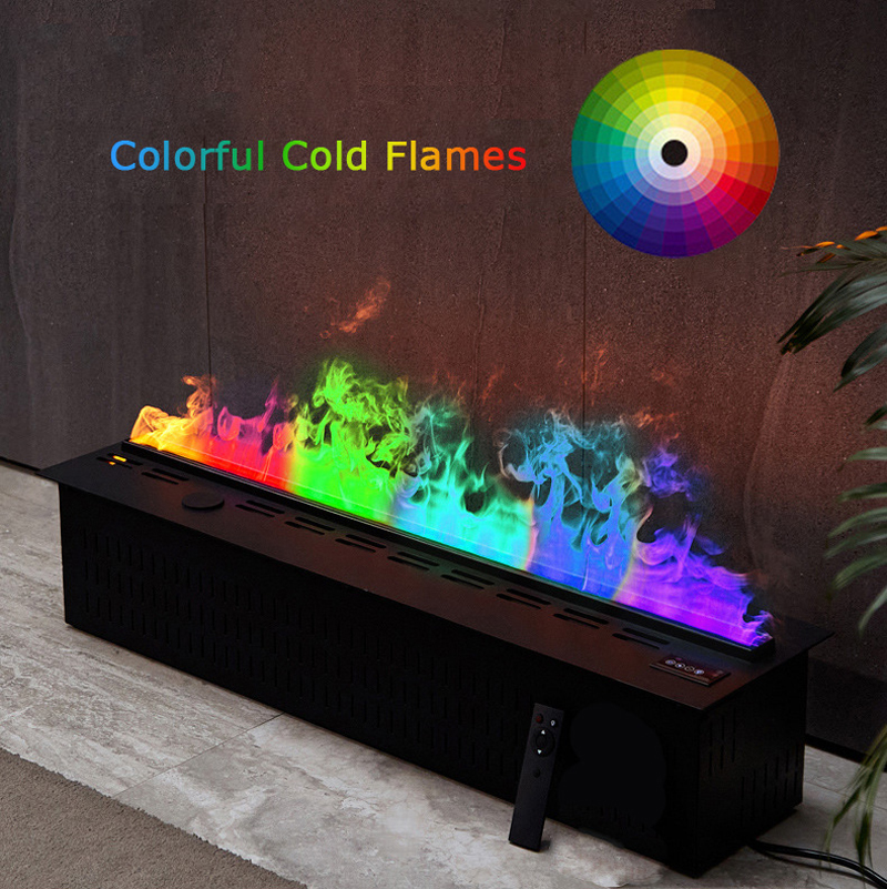 3D Electric Fireplace with Water Steam Humidifier, Smart Home LED Flame & Crackling Sound for Wall/TV Decor