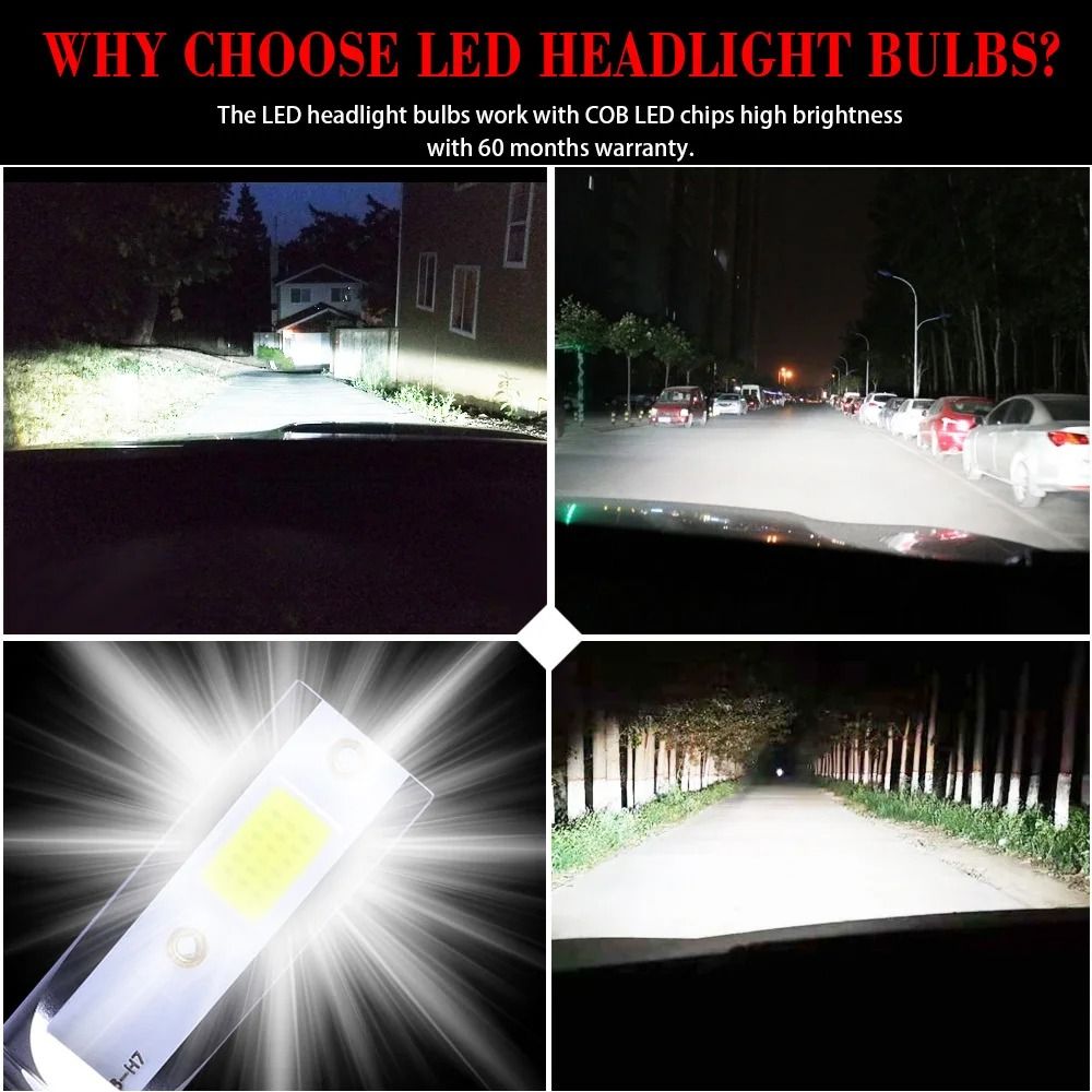 Mini LED Car Headlight Bulbs 6000LM 6000K Pair