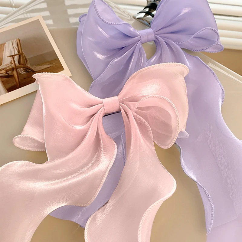 Sweet Blue Chiffon Bow Hair Clips for Girls – Satin Bowknot Barrette Hairpin Grip