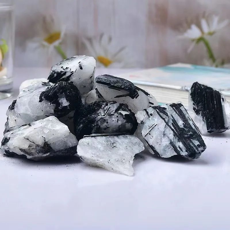 Natural Black Tourmaline and White Quartz Crystal – Raw Healing Mineral Specimen