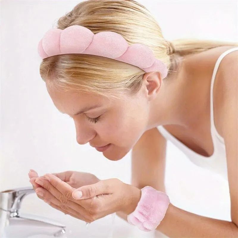 Soft Cloud Spa Headband for Washing Face & Makeup Removal, Bubble Hair Band for Shower, Skincare, and Beauty