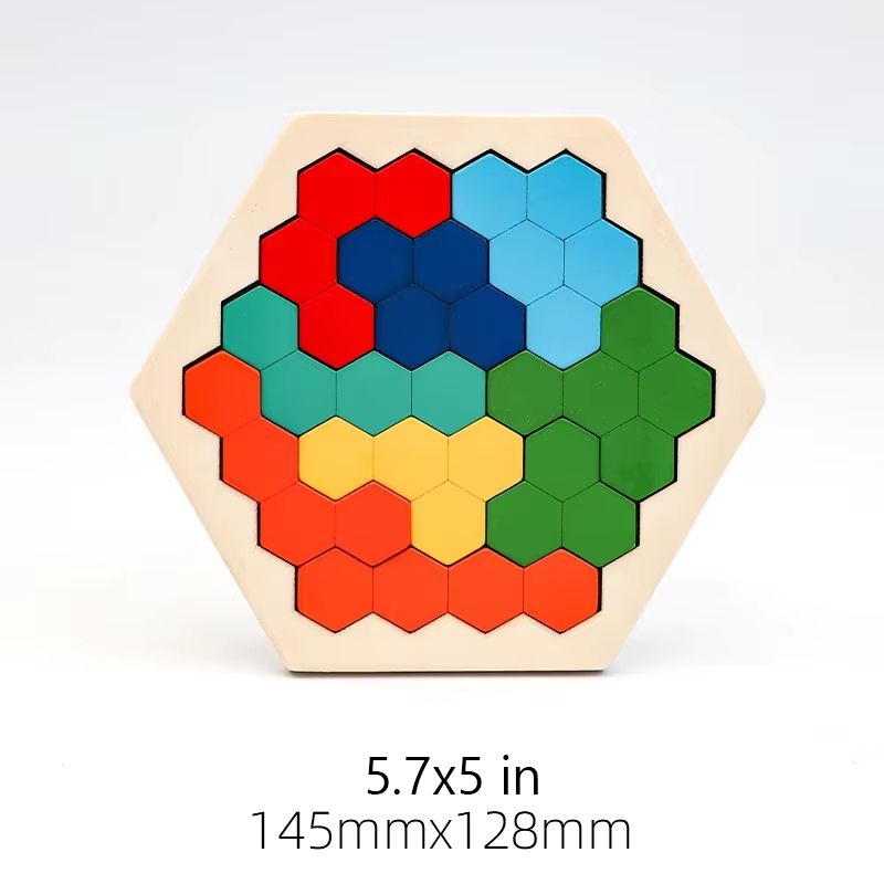 Montessori Wooden Tangram Puzzle Set Colorful 3D Russian Blocks Brain Teaser