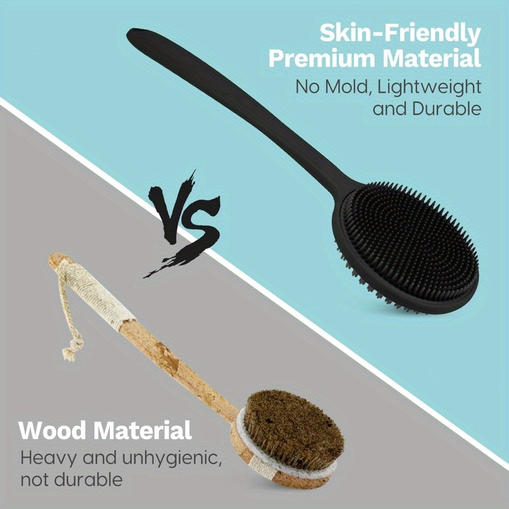 Shower Back Scrubber Brush with Silicone, Deep Cleansing & Exfoliating Massage, Long Handle