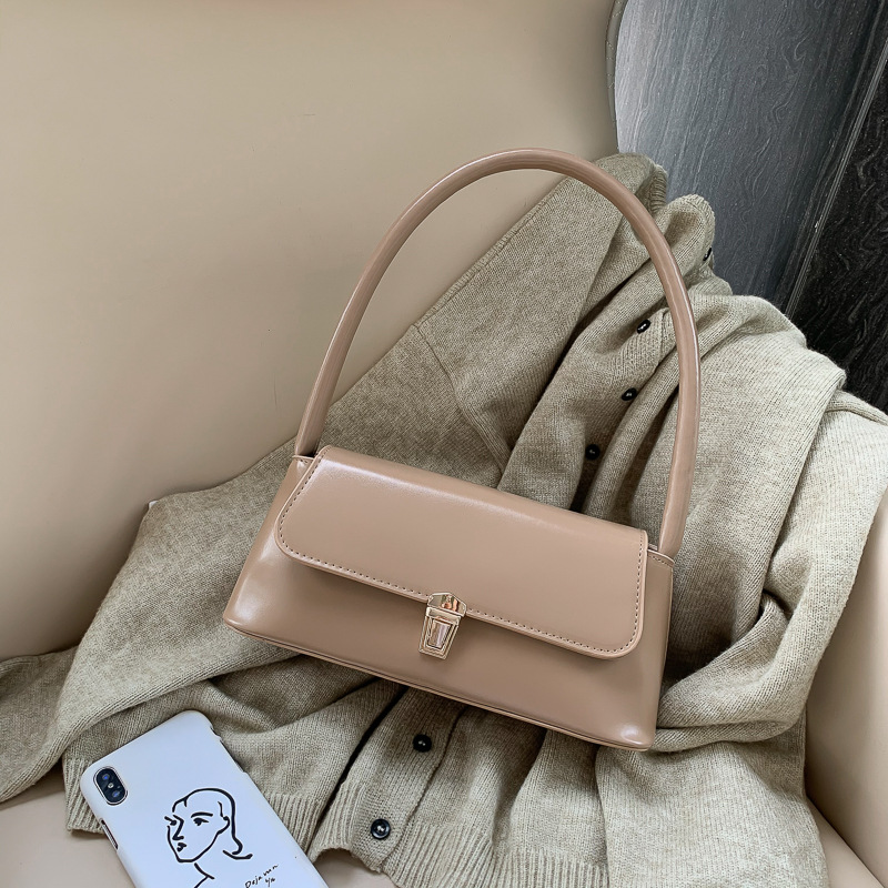Elegant Mini Top Handle Bag Classic Rectangular Purse Sleek Leather with Gold Clasp