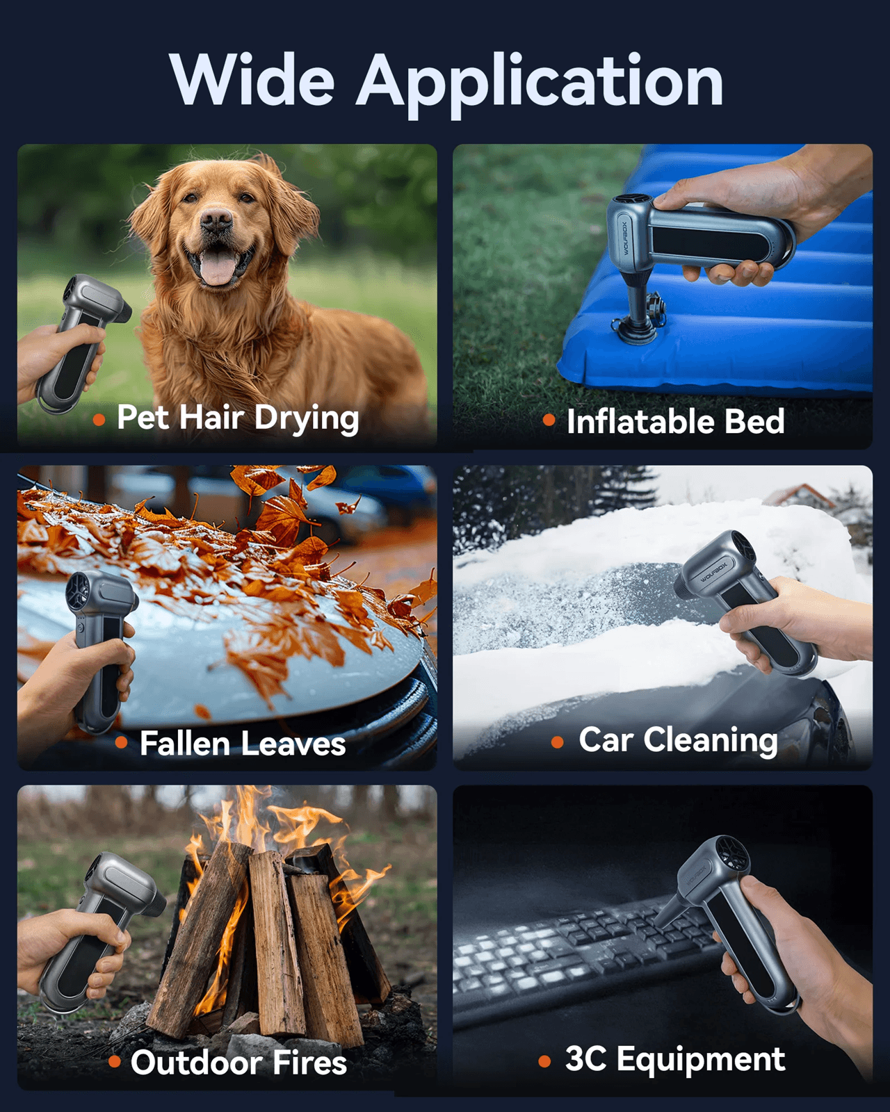 WOLFBOX MF100 Cordless Electric Air Duster – 150,000 RPM High-Speed Blower for Electronics, Car, and Outdoor Cleaning