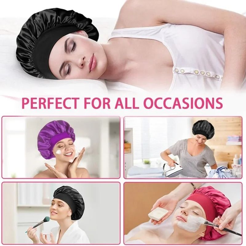 Wide Brim Silk Nightcap Hair Wrap for Women Soft Elastic Sleep Cap