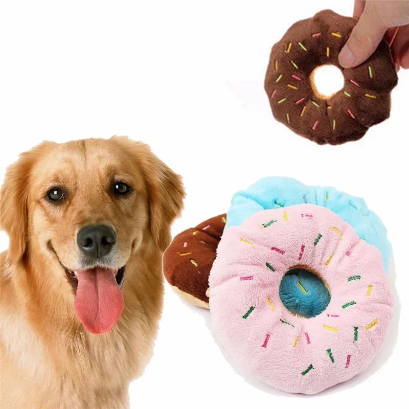 SnuggleBite Donut Plush Dog Toy – Soft Squeaky Chew Toy for Small & Medium Dogs