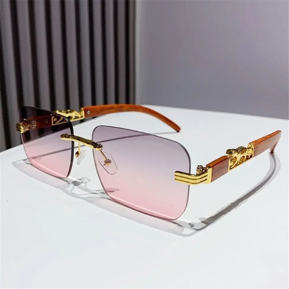 Rimless Cut-Edge Sunglasses – Metal Temple Retro Shades – High-Yield Optical Interaction Hub