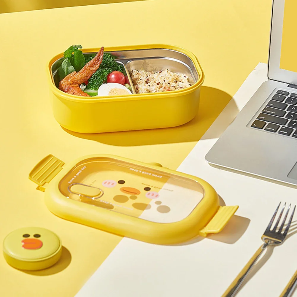 Portable Food Container, Kawaii Stainless Steel Bento Box for Kids with Double-Sided Clip Seal