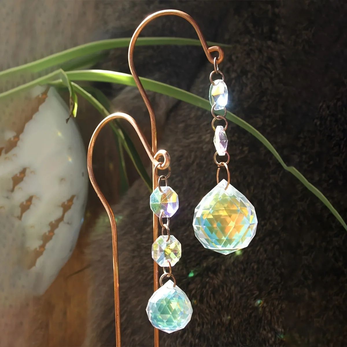 Elegant Crystal Sun Catcher Plant Decor Hanging Ornament with Decorative Stump & Ball