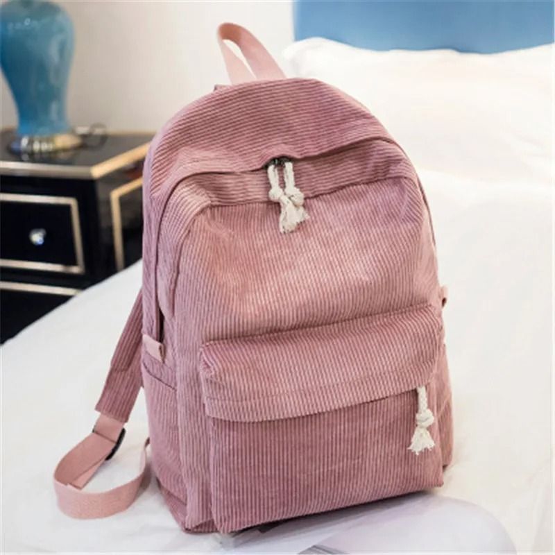 Corduroy School Backpack Anti Theft Casual Campus Bag For Teens