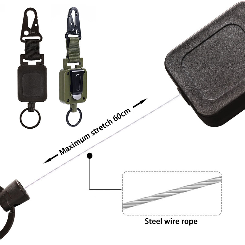 Steel Wire Retractable Key Holder with Molle Backpack Hook for Outdoor Use