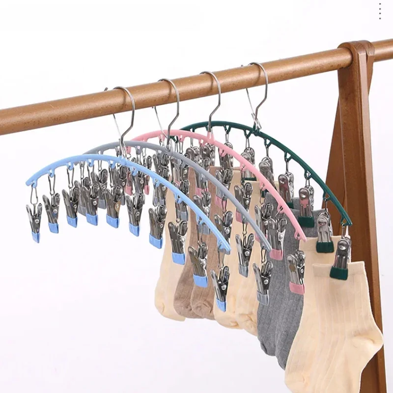 Stainless Steel Sock Drying Rack with Clips Non-slip Clothes Rack Underwear Clip Towel Hanger Windproof Pace-Saving