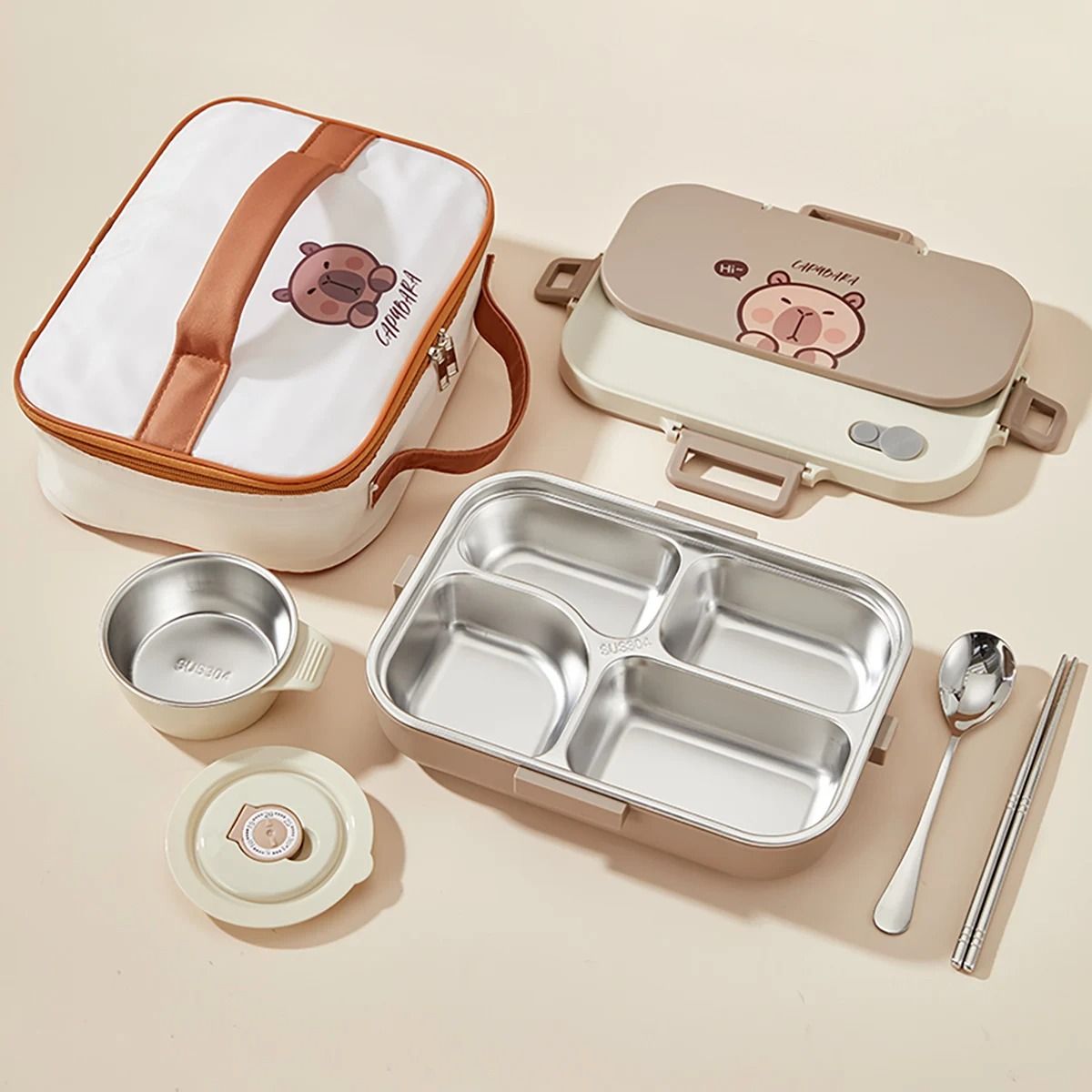 Stainless Steel Divided Lunch Container Large Capacity Bento Lunch Box Set