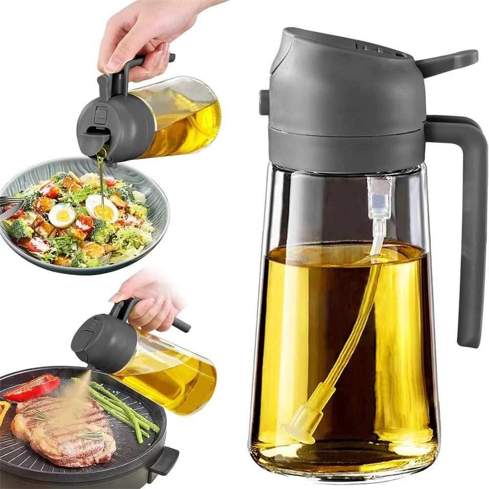 16oz/470ML Glass Oil Dispenser – 2-in-1 Automatic Flip Lid Cooking Sprayer