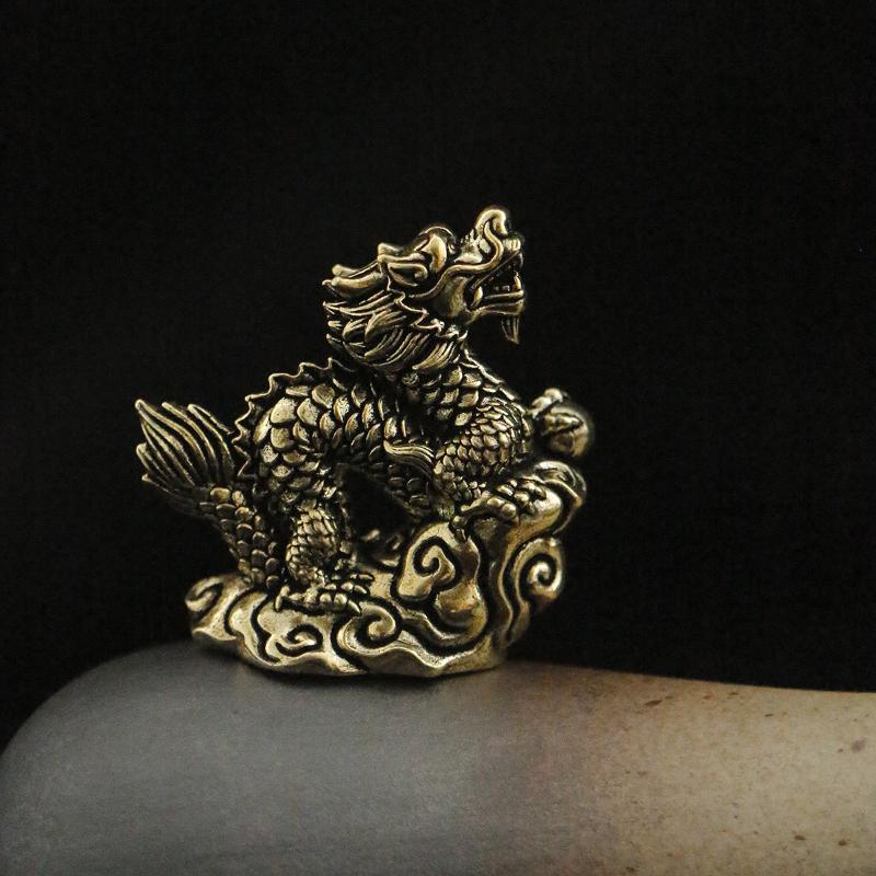 Antique Brass Dragon Statue Feng Shui Zodiac Ornament with Moveable Joints