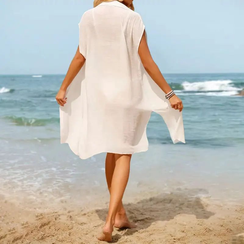 White Button Down Beach Cover Up Shirt