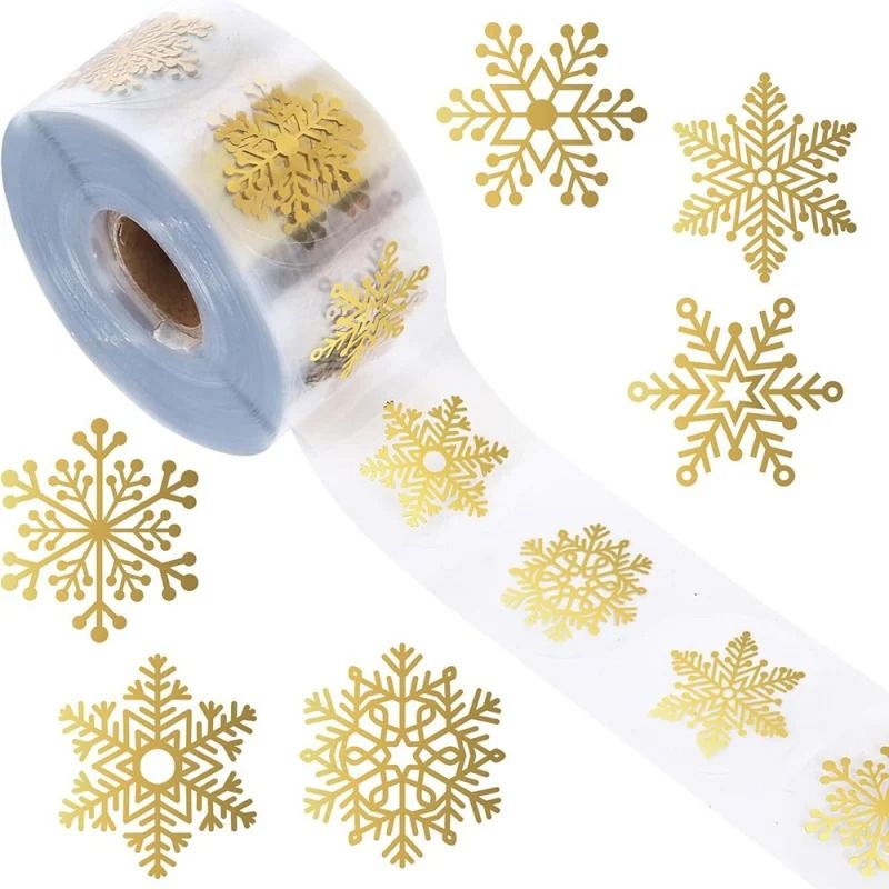 100pcs 500pcs Christmas Golden Snowflake Sticker Transparent Round Gold Stamping Seal