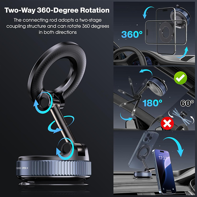Foldable Car Mount, Magnetic Holder, Strong Suction Stand, iPhone, Cell Phone, Live Streaming