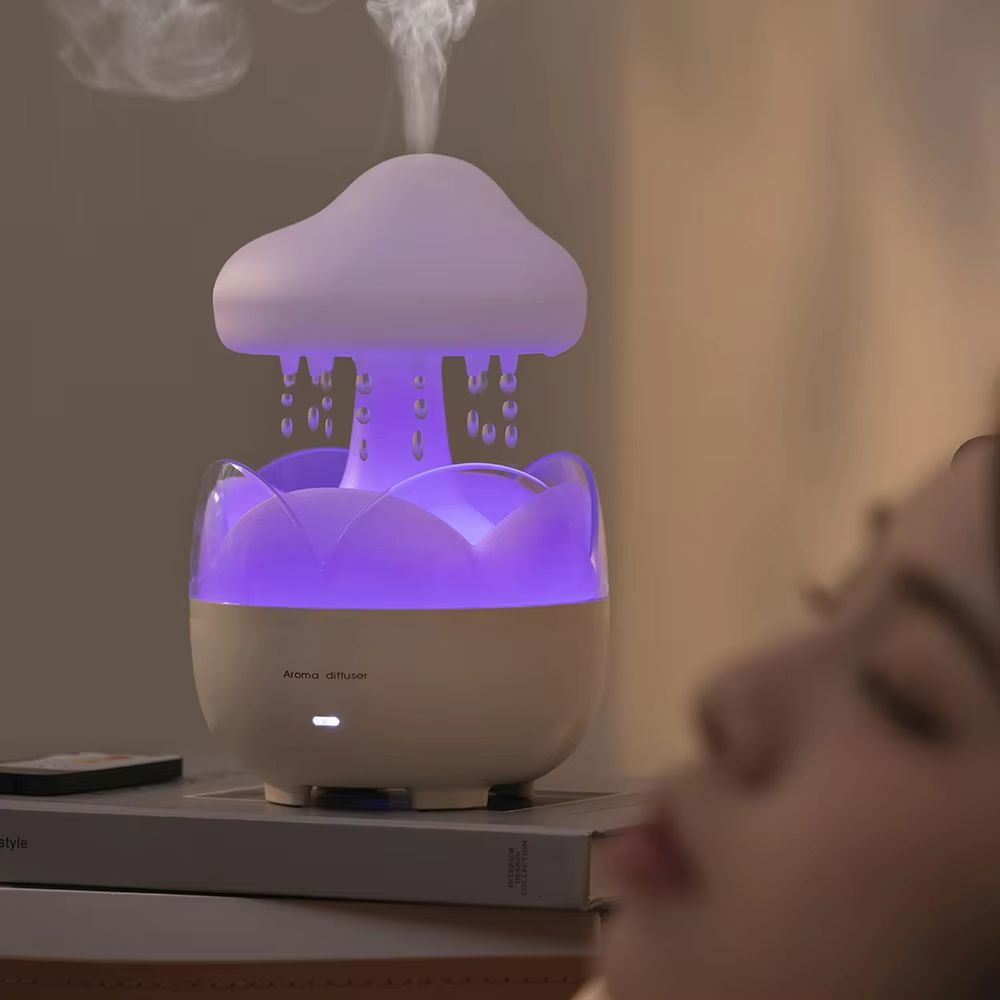 Mushroom Rain Cloud Humidifier – Electric Aroma Diffuser with Night Light & Relaxing Water Drop Sounds
