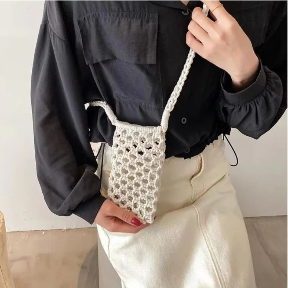 Hollow Out Woven Crochet Phone Crossbody Bag